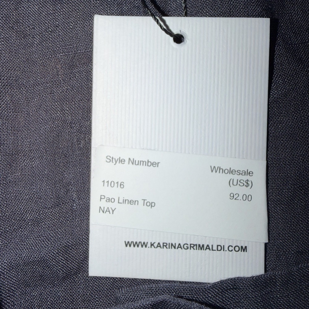 NEW Karina Grimaldi Pao Linen Button Up Top Navy Women's Size XS MSRP $92 - Picture 7 of 10
